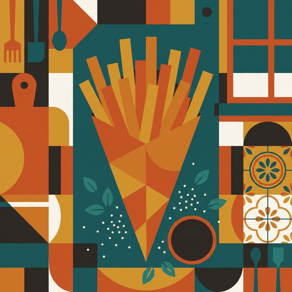 Air fryer crispy fries illustration