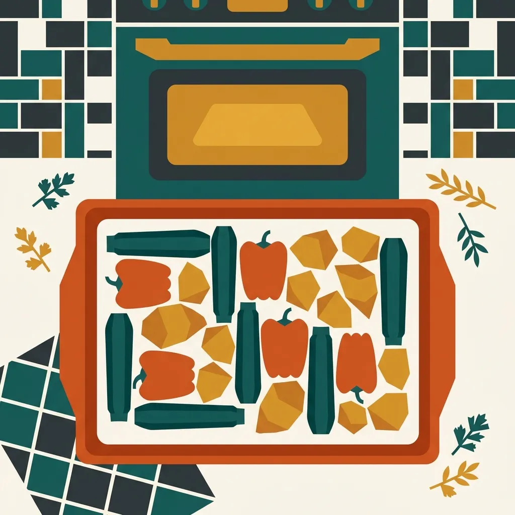 Sheet pan roasted vegetables illustration